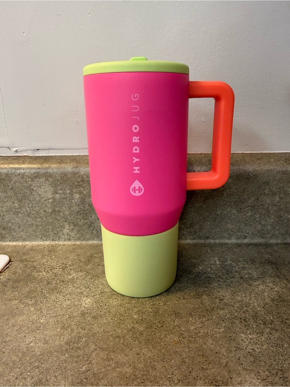 HydroJug Pink Travel Mug with Lime Base and Coral Handle